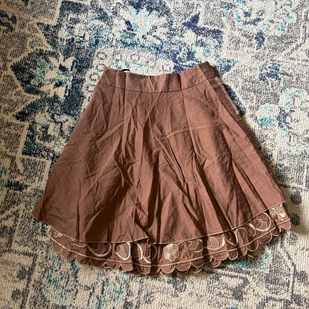 Young Essence Brown midi skirt with lace and floral details. Size: S - Picture 6 of 6